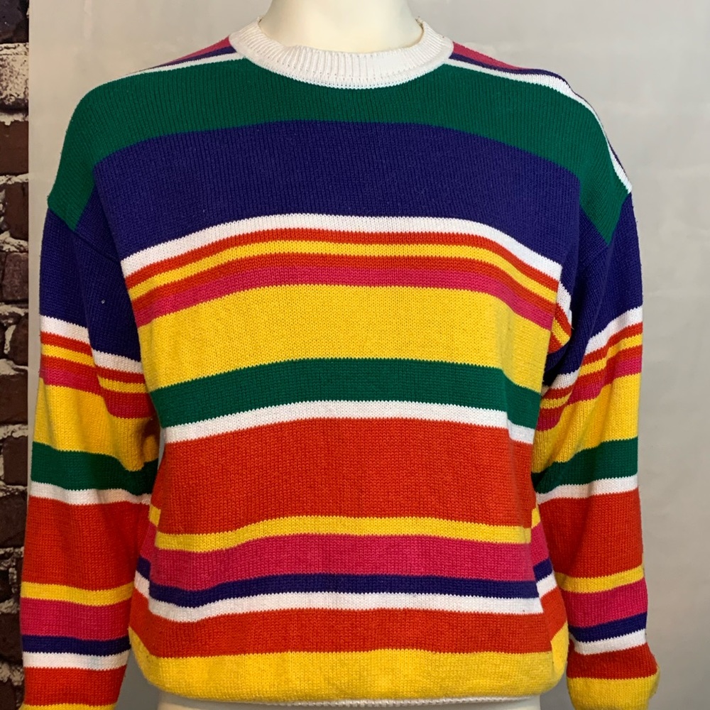 Talbots Petite Cotton Knit Rainbow Sweater
